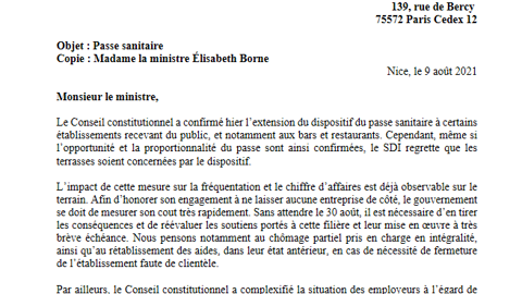 Lettre de la SDI adressée aux ministres Alain Griset et Elisabeth Born. Lettre de la SDI adressée aux ministres Alain Griset et Elisabeth Born.